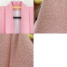 小紋 羽根模様 袷 広衿 ピンク色ｘ白色 正絹 カジュアル着物 仕立て上がり 身丈160cm_画像10