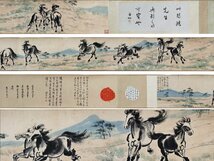 ■大成美術■【徐悲鴻書 紙本 春山十駿図手巻】 （検） 近代書画家 巻き物 中国画 墨寶妙品 中国書道 古美術 骨董 162_画像1