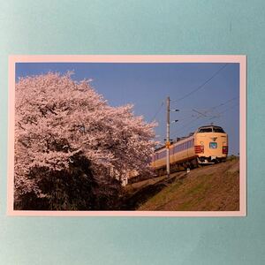 絵葉書 特急列車 雷鳥　電車　鉄道　北陸本線　JR西日本 ポストカード　桜