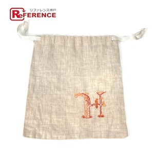 未使用 HERMES エルメス H刺繍 巾着 ロゴ メイクポーチ 化粧ポーチ ポーチ ベージュ レディース【中古】