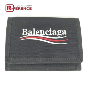 美品 BALENCIAGA バレンシアガ 5074819WB25 コンパクトウォレット エクスプローラー ロゴ 3つ折り財布 ブラック メンズ【中古】