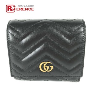 GUCCI グッチ 598629 キルティング レザーウォレット コンパクトウォレット GGマーモント 2つ折り財布 ブラック レディース【中古】