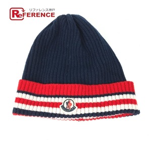 新品同様 MONCLER モンクレール ロゴ ボーダー トリコロール BERRETTO TRICOT ビーニー 帽子 ニット帽 ニットキャップ ニット帽【中古】