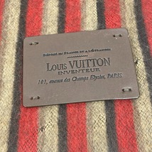 LOUIS VUITTON ルイヴィトン ロゴ ストライプ レザータグ 革タグ フリンジ マフラー レッド レディース【中古】_画像5