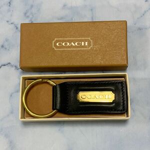 E142 コーチ COACH キーリング　元箱 付属【未使用品】キーホルダー　ブラック　ゴールド金具　ロゴ　レザー　小物　シンプル