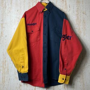 90s ラングラー ビンテージ マルチカラー 長袖シャツ ネイビー アメリカ古着