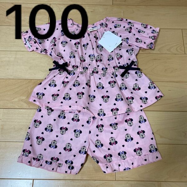 新品未使用品タグ付き しまむら ミニーマウス ピンク色 セットアップ 上下セット サイズ100 anna