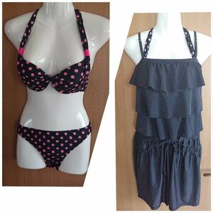 * black × pink * polka dot pattern. bikini 3 point set * tunic attaching *9M* ion corporation * wire entering *