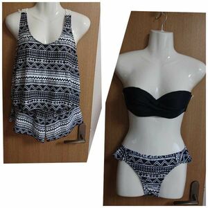 * black × white * ethnic pattern. bikini 4 point set *11L*( stock ) Tokyo seal *