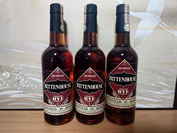 送料無料 3本 RITTENHOUSE RYE リッテンハウス ライ 正規品 750 100 50% ボトルド イン ボンド 検索 バーボン ウイスキー ブラントン 金 銀