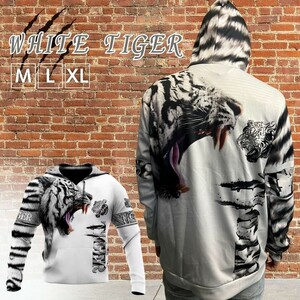 [Xl] Parker White Tiger Morlorxl Select 3 размер Tiger Tiger Tiger с длинными рукавами вершины корейской моды Большой пуловер можно носить даже летом