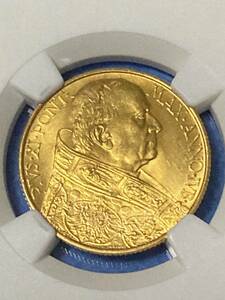 【人気のヴァチカン金貨】1933年ヴァチカン市国　ローマ教皇ピオ１１世　１００リレ金貨 　NGC MS64