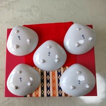 ひな祭り　雛人形　ハマグリ形　雛皿　５枚　陶磁器　脚付き小皿 11cm 橘吉製　_画像5