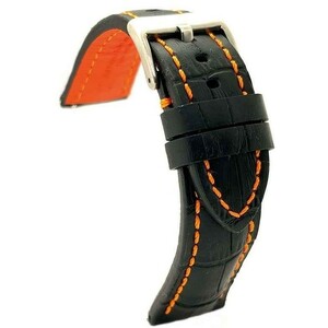 Diloy 腕時計 ベルト プレミアム イタリアン カーフレザー アリゲーターグレイン Ref.395 ブラック オレンジ 20mm