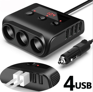 3連シガーソケット USB 4ポート 車載充電器 急速充電 12/24V対応 2個