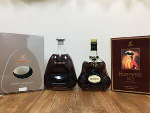 ワイン2本とヘネシーコニャックの箱のセット JAMES HENNESSY(1000ml-40%),HENNESSY X.O COGNAC(700ml-40%) 未開栓古酒