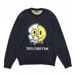 24SS 完売 DUSTNATION ダストネーション DUSTSMILE KNITCREW ダストスマイル ニット クルー ブラック size:L/DUSTBEE ダストビー セーター