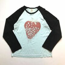 【1円～】tao COMME des GARCONS タオ コムデギャルソン 苺 ストロベリーニットプリントラグランカットソー 青 S/Tシャツ 長袖 カットソー_画像1