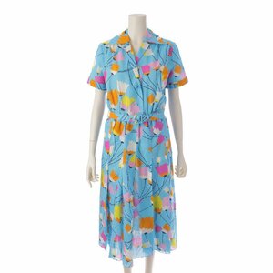 [ Gucci ]Gucci tulip print short sleeves back Zip pleat One-piece 657935 blue 38 [ used ][ regular goods guarantee ]200646