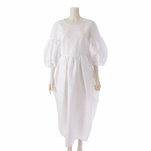 【セシリーバンセン】CecilieBahnsen JEANNE DRESS パフスリーブ ミドルドレス ワンピース ホワイト UK12 【中古】200104