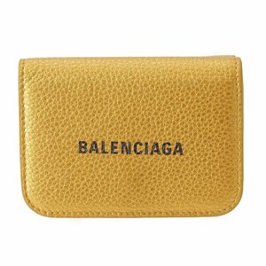 【バレンシアガ】Balenciaga　レザー キャッシュ ミニ ウォレット 三つ折り財布 593813 ゴールド 【中古】【正規品保証】198955