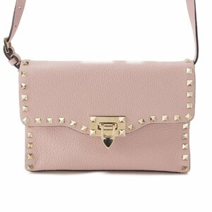 【ヴァレンティノ】Valentino　ロックスタッズ ガラヴァーニ レザー ショルダーバッグ ピンク 【中古】【正規品保証】199277