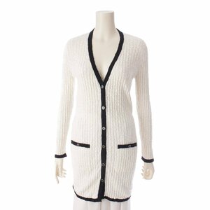 [ Chanel ]Chanel 22C here button cotton knitted cardigan P72099 white × black 36 [ used ][ regular goods guarantee ]201074