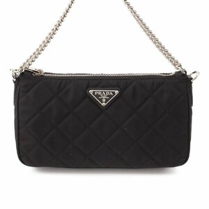 【プラダ】Prada　三角プレート テスートインプントゥ 2WAY チェーンハンドバッグ 1BH026 ブラック 【中古】【正規品保証】199593