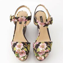 Dolce&Gabbana　花柄 フラワー キャンバス ウェッジソール サンダル ブラック 38 【中古】【正規品保証】198216_画像2