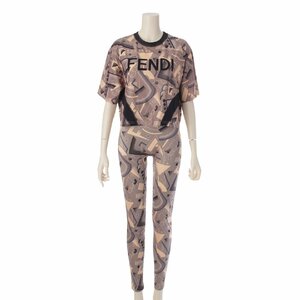 【フェンディ】Fendi　総柄 ロゴ レギンス Tシャツ スポーツウェア セットアップ カーキ XS/S 【中古】【正規品保証】196348