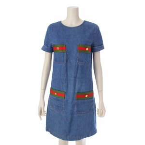 [ Gucci ]Gucci Sherry line short sleeves Denim One-piece dress 678827 indigo 36 [ used ][ regular goods guarantee ]195959