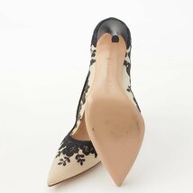 【ジャンヴィトロッシ】Gianvito Rossi メッシュ レース フラワー ヒールパンプス ブラック×ベージュ 38 1/2 【中古】195109_画像5