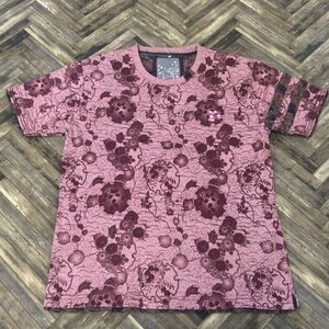 ヤM1526 ピンク 花柄 L 和柄 総柄 半袖 Tシャツ