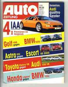 【d1287】91.9.13 Nr.20 AUTO ZEITUNG／フランクフルトショーiアウディクァトロスパイダー、VWゴルフVR6、BMW 525i、...