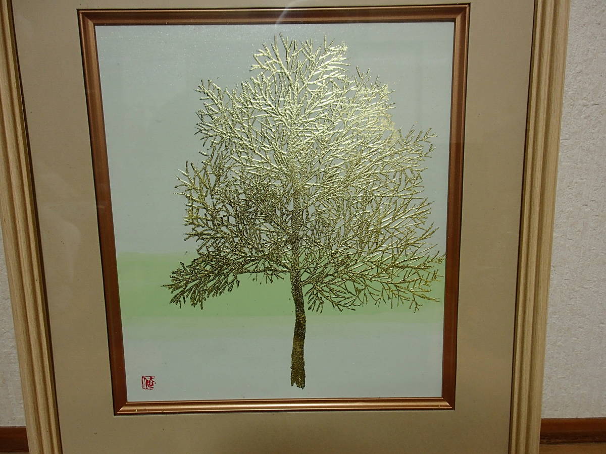 抽象画738番 プラチナ箔 純金箔 箔絵-