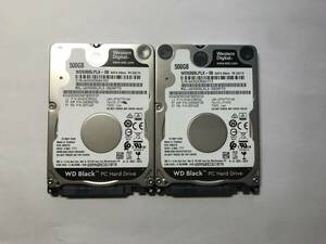 中古パーツ 2.5 インチ SATA 内蔵ハードディスク 厚さ7mm 500GB HDD 7200RPM 2台セット売り 正常品 500(7200)-1