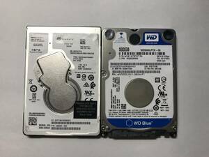 中古パーツ 2.5 インチ SATA 内蔵ハードディスク 厚さ7mm 500GB HDD 5400RPM 2台セット売り 正常品 500(5400)-26