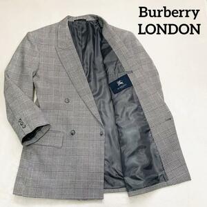 Burberry LONDON　テーラードジャケット　ダブル　ダーク　アッシュ　グレー　千鳥　グレン　チェック　フォーマル　カジュアル　極美品