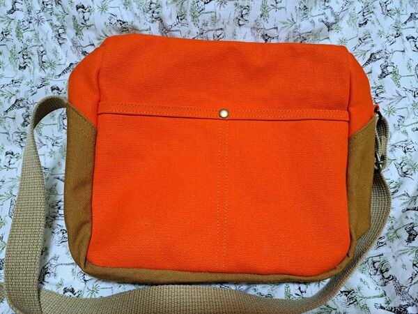帆布　スクエアバッグ　斜め掛け　手作り　オレンジ色
