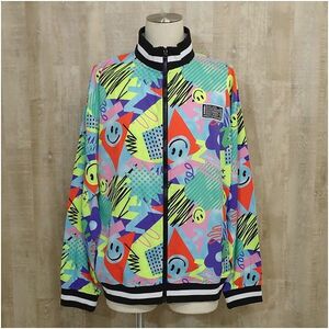 ZUMBA ズンバ Fun And Happy Zip-Up Track Jacket ナイロントラックジャケット XL タイトブルー×マルチカラー