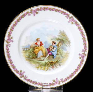  antique * sable (SEVRES) 1846 year made gold paint decoration plate . from departure note stamp have plate flower coveralls pattern large floral print portrait painting 19 century Meissen 