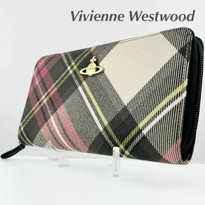 1円 美品　Vivienne Westwood ヴィヴィアンウエストウッド PVC ラウンドファスナー 長財布 ウォレット レッド系×マルチカラー　3Dオーブ