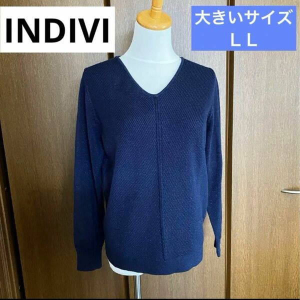 大きいサイズ　INDIVI インディビ Ｖネック ラメニット