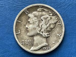 ☆【アメリカ1ＤＩＭＥ（10セント）銀貨：1935(S)年、マーキュリー、カタログ値（2.5ｇ、silver900）】銀貨　F200☆