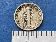 ☆【アメリカ1ＤＩＭＥ（10セント）銀貨：1937(S)年、マーキュリー、カタログ値（2.5ｇ、silver900）】銀貨　F201☆_画像3