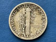 ☆【アメリカ1ＤＩＭＥ（10セント）銀貨：1937(S)年、マーキュリー、カタログ値（2.5ｇ、silver900）】銀貨　F201☆_画像2