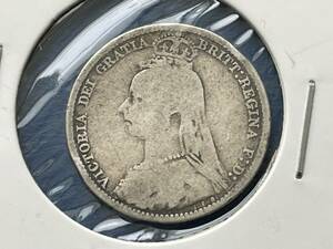 ☆英国コイン【1890年イギリス6ペンス銀貨：ビクトリア女王、カタログ値（Silver925、約3ｇ】銀貨　F225☆