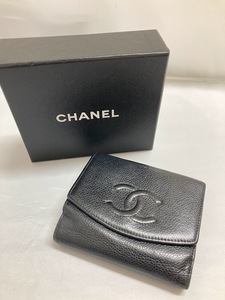 【中古】CHANELシャネル　2つ折り財布　キャビアスキン　ココマーク　