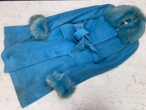  jean jacket JESUS DIAMANTE. girl kyabaroli.ta real fur wool coat lady's silver fox made in Japan S blue 