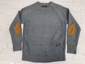 FASHION アメカジ トラッド モード 古着 霜降り エルボーパッチ クルーネック ニット セーター メンズ 大きいサイズ 5XL グレー